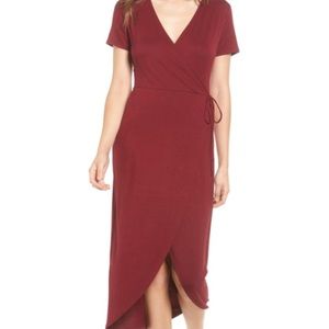 Maroon midi wrap dress